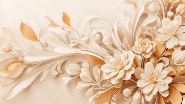 AI によって生成されたシンプルな花柄の壁紙に抽象的なクリーム色の背景