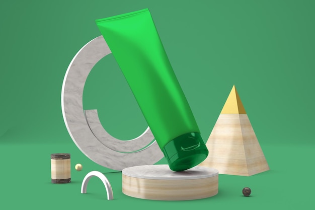 Abstract Cream Tube Right Side In Green Background