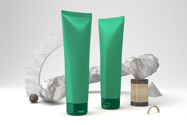 abstract cream tubes front side with white background