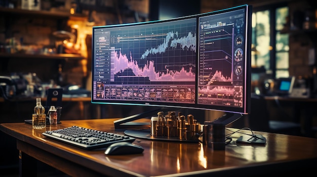 Abstract creatief financieel diagram op een modern computermonitor bank- en boekhoudconcept 3D-rendering