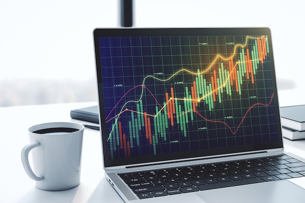 Abstract creatief financieel diagram op modern computermonitor bank- en boekhoudconcept 3D-rendering