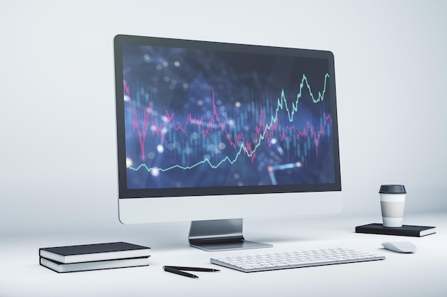 Abstract creatief financieel diagram op moderne computermonitor banking en accounting concept 3D Rendering