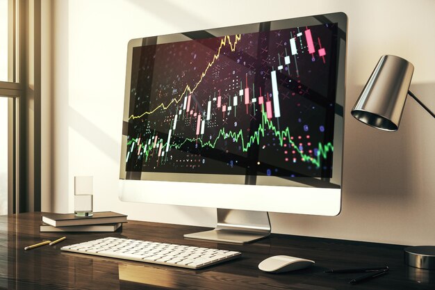 Abstract creatieve financiële grafiek op modern laptop scherm forex en belegging concept 3D Rendering