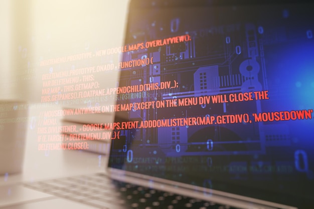 現代のコンピューター背景ソフトウェア開発コンセプト Multiexposure の抽象的な創造的なコーディング イラスト