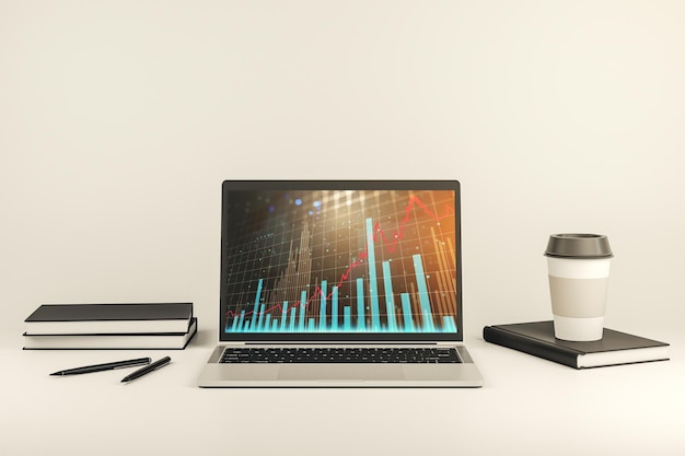 Photo abstract creative financial graph on modern laptop monitor forex and investment concept 3d rendering