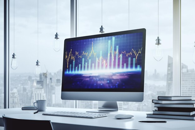 Abstract creative financial graph on modern laptop screen forex and investment concept 3D Rendering