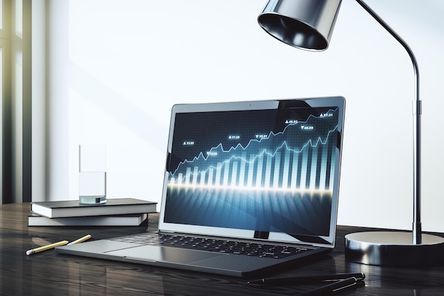 Abstract creative financial graph on modern laptop screen forex and investment concept 3D Rendering