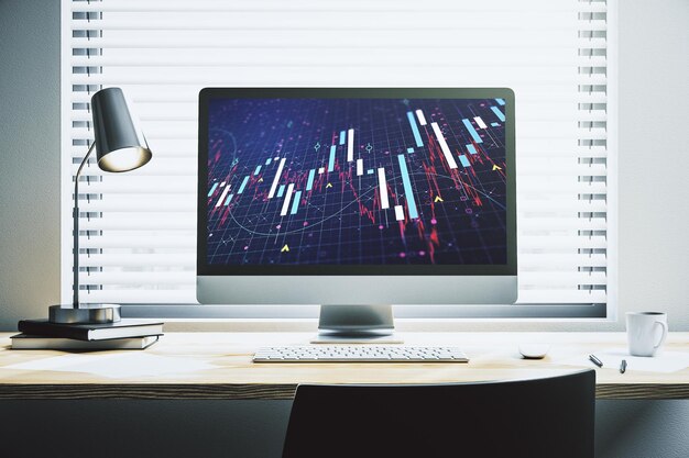 現代のラップトップ画面の外国為替と投資の概念 3 d レンダリングの抽象的な創造的な金融グラフ