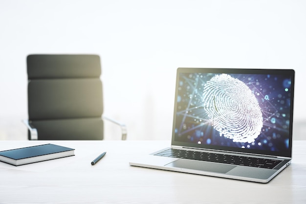 Abstract creative fingerprint concept on modern laptop screen 3D Rendering