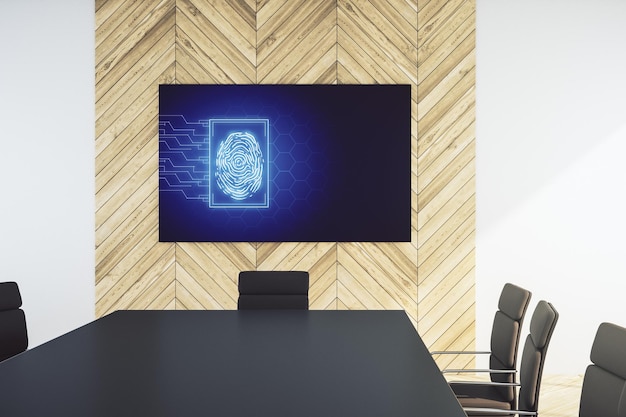 Photo abstract creative fingerprint illustration on tv display in a modern presentation room