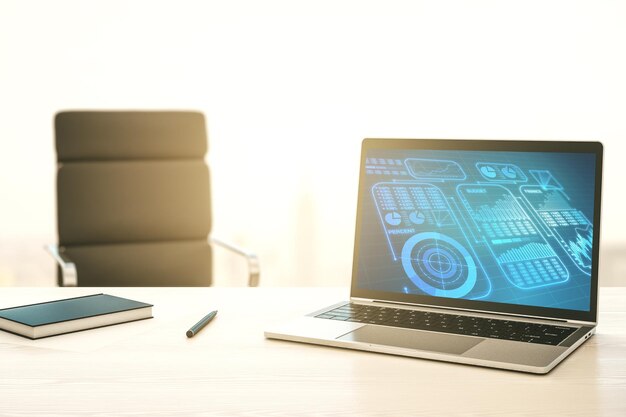 Abstract creative stats data concept on modern laptop screen 3D Rendering