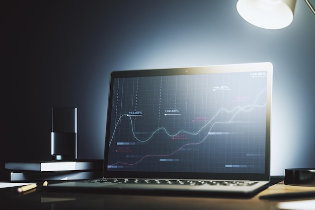 Abstract creative stats data concept on modern laptop screen 3D Rendering