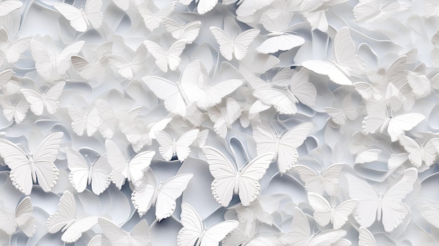 an abstract and creative wall design featuring a swarm of delicate white butterfliesSEAMLESS PATTERN