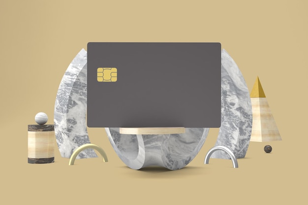 黄色の背景で抽象的なクレジット カードの前面