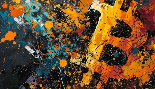 Foto abstract crypto e bitcoin art la pittura di una b per bitcoin simboleggia l'energia volatile del mercato delle criptovalute e il futuro del denaro