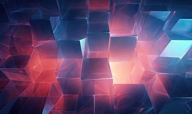 Abstract cube mosaic in a blend of energetic blues pinks and purples with a 3D effect AI Generative