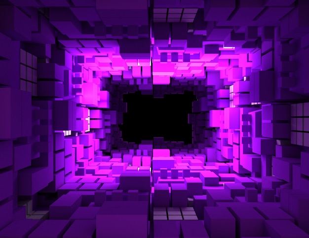 Abstract cubes background tunnel 3d. 3d rendered illustration