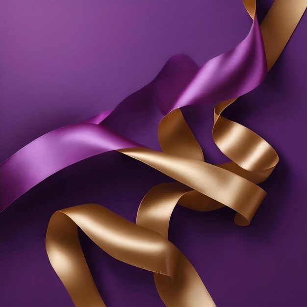 Abstract curly silk ribbon on purple background exclusive luxury brand design for holiday sale produ