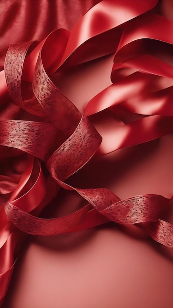 Abstract curly silk ribbon on red background exclusive luxury brand design for holiday sale product