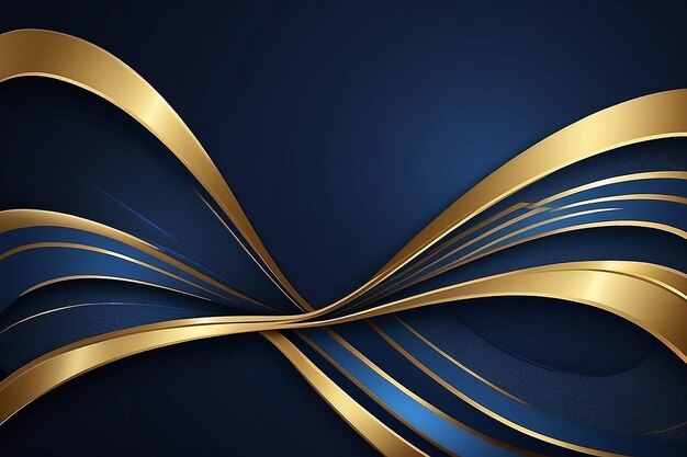 Photo abstract curve overlapping on dark blue background with glitter and golden lines glowing