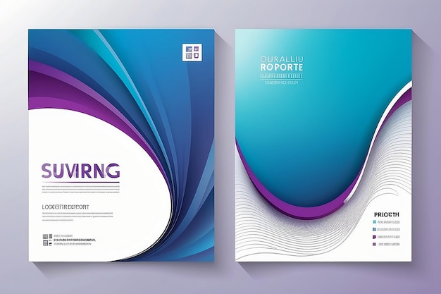 Abstract curve shape on blue purple and white color background A4 size book cover template for annual report