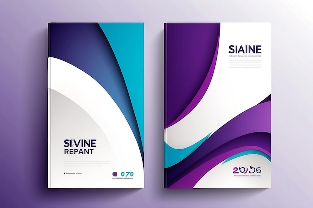 Abstract curve shape on blue purple and white color background A4 size book cover