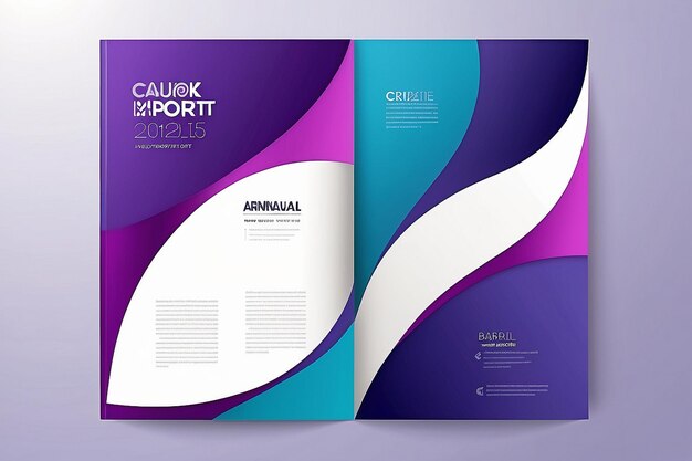 Abstract curve shape on blue purple and white color background A4 size book cover