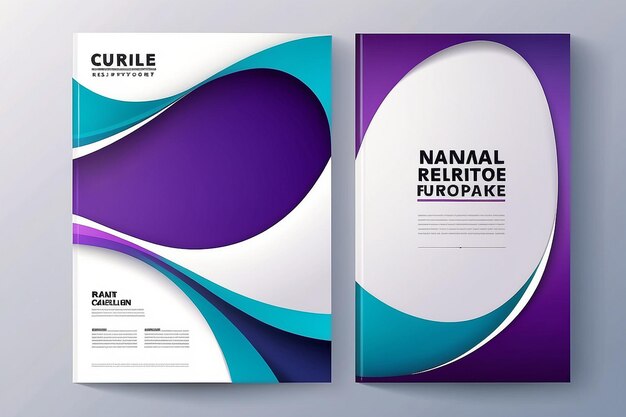 Abstract curve shape on blue purple and white color background A4 size book cover