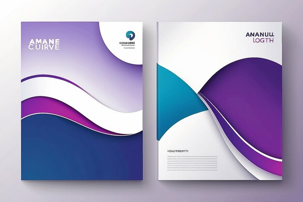 Abstract curve shape on blue purple and white color background A4 size book cover