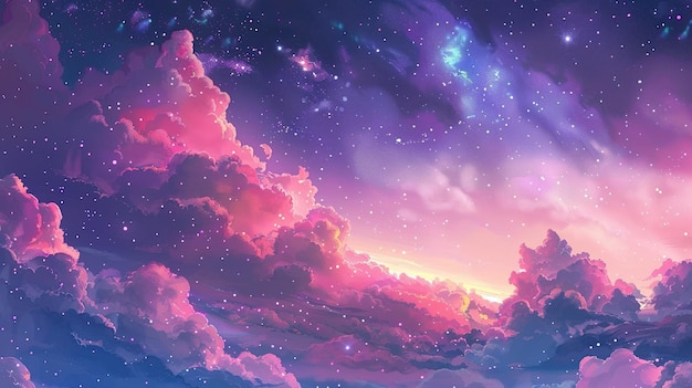 Abstract Cute Illustration Starlight and Pink Blue Purple Clouds Stardust Blink Background