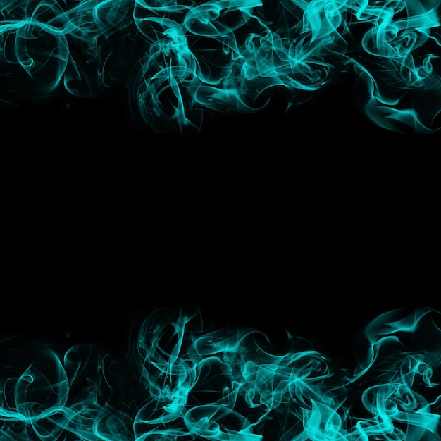 Photo abstract cyan smoke frame on black background