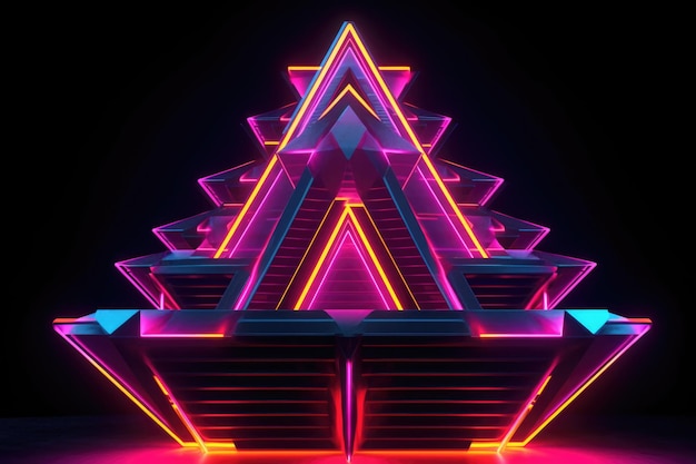 Abstract d render van neon geometrische vormen gemaakt met generatieve ai