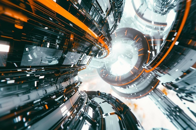 Abstract D rendering of a futuristic space statio