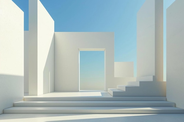 Abstract d white podium with blue sky background