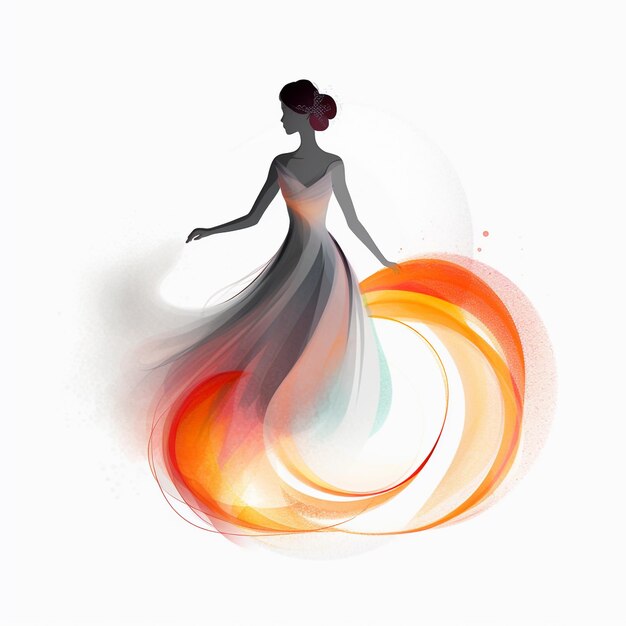 Abstract dancing woman silhouette line art drawing