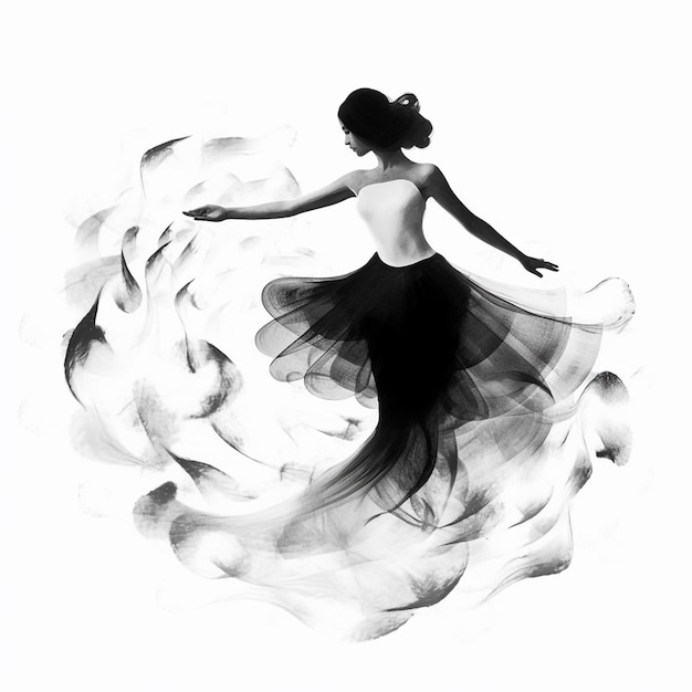 Abstract dancing woman silhouette line art drawing