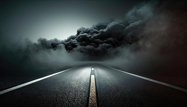 Asfalto scuro astratto strada sfondo spazio vuoto scena strada visione notturna con intelligenza artificiale generativa