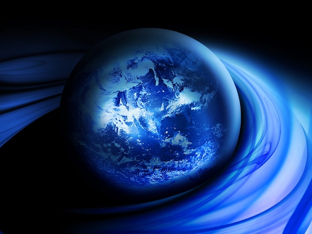 Photo abstract dark background with blue planet