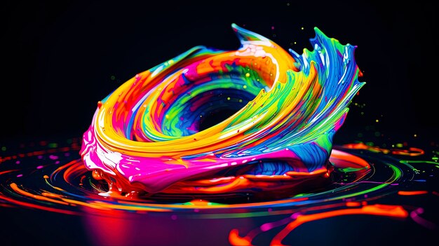 Photo abstract dark background with bright multicolored glowing neon shape