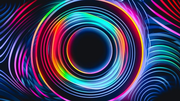 Абстрактный темный фон с кругами разных цветов, генеративный AI
