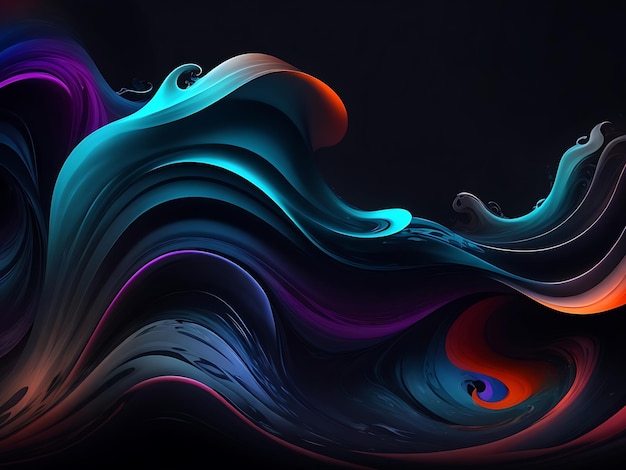 Abstract dark background with flowing colouful waves 8k