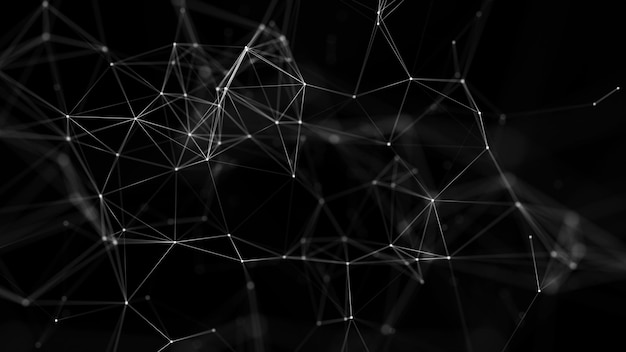 Abstract dark background with moving white lines and dots\
network connection worldwide internet connection illustration of\
big data 3d rendering