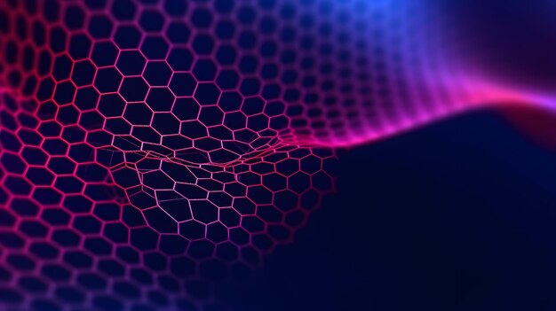 Abstract dark background with red hexagons or honeycombs and dots like a wave