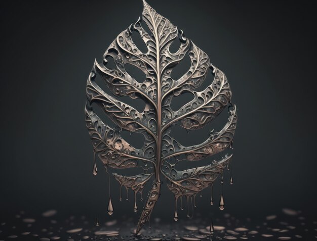 Abstract dark black leaf skeleton background created with Generative AI technology