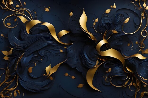 Abstract dark blue background with golden element