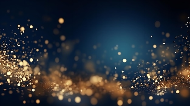 Abstract dark blue and gold particle backdrop Christmas golden light shed bokeh particles over a background of navy blue Gold foil appearance holiday idea Generative Ai