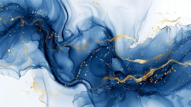 Photo abstract dark blue and gold watercolor painting with white background