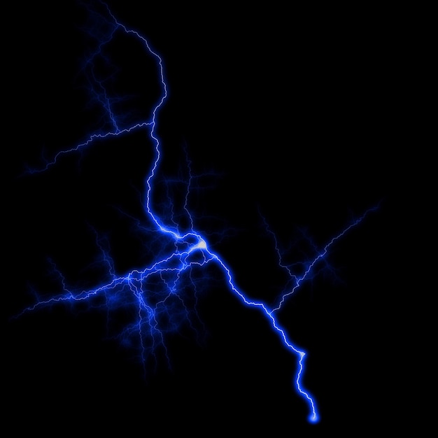 Photo abstract dark blue lighting natural thunder realistic magic overlay bright glowing effect on black