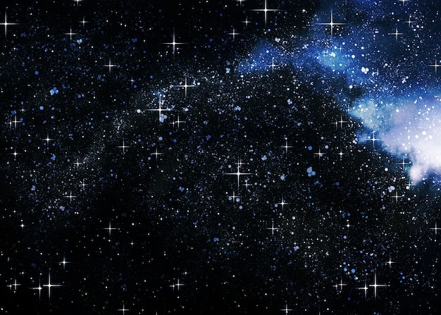 Photo abstract dark blue space background with glowing stars and clouds