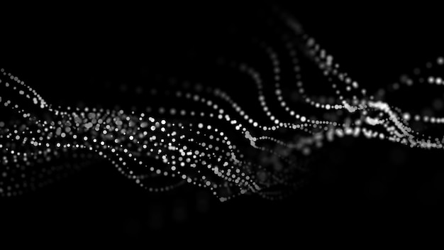 Abstract dark futuristic background Big data visualization Digital dynamic wave of particles 3D rendering